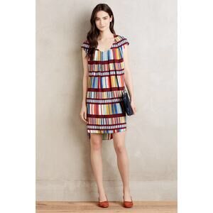NEW Anthropologie Maeve Au Revoir Tunic Mini Dress Size 6 Red Multicolor Striped
